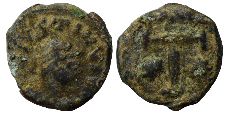 Justin I, 518-527. 1/2 Nummus (bronze, 0.66 g, 10 mm), Thessalonica. Diademed, d...