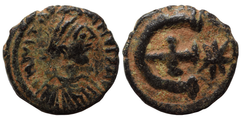 Justinian I, 527-565. Pentanummium (bronze, 1.48 g, 14 mm), Antioch. D N IVSTINI...