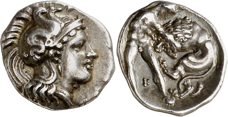 (380-325 a.C.). Italia. Taras. Dióbolo. (S. 351 var) (CNG. I, 830). 1,12 g. MBC+...