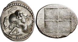 (430-390 a.C.). Macedonia. Akantos. Tetróbolo. (S. 1369 var) (CNG. III, 392). 2,24 g. MBC+.