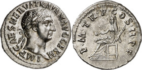 (99 d.C.). Trajano. Denario. (Spink 3143) (S. 203) (RIC. 9). Bella. 3,38 g. EBC.