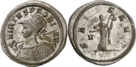 (278 d.C.). Probo. Ticinum. Antoniniano. (Spink falta) (Co. 584) (RIC. 469 var). Bella. Conserva parte del plateado original. 3,73 g. EBC.