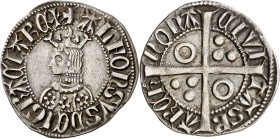 Alfons III (1327-1336). Barcelona. Croat. (Cru.V.S. 366.2) (Cru.C.G. 2184). Letras A sin travesaño. Flores de 5 pétalos en el vestido. Ex Áureo 22/10/...