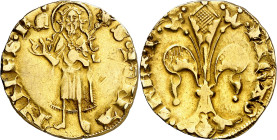 Pere III. (1336 - 1387). Perpinyà. Florí. (Cru. VS. 386) (Cru. Comas 15) (Cru. CG. 2205). Marca: Yelmo. Rayita. Atractiva. 3,38 g. MBC+.