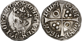 Martí I (1396-1410). Barcelona. Croat. (Cru.V.S. 515.1 var) (Badia falta) (Cru.C.G. 2316). Busto peculiar. Limpiada. Muy rara. 3,21 g. (MBC+).