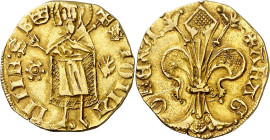 Alfons IV (1416-1458). València. Florí. (Cru.VS. 813.1) (Cru. comas 94 var.1) (Cru.CG. 2836a). Marcas: corona y marco-cardo. Bella. Rara y más así. 3,...