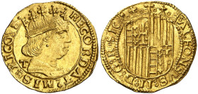 Alfons II de Nàpòls (1494-1495). Nàpols. Ducat. (Cru.V.S. 1087) (Cru.C.G. 3502) (MIR. 87). Busto de Fernando I. Muy bella. Brillo original. Ex Áureo &...