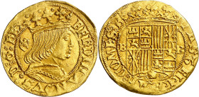 Ferran II (1479-1516). Barcelona. Principat. (Cru.V.S. 1129). Atractiva. Ex Áureo 10/03/2005, nº 1060. Muy rara así. 3,47 g. EBC-.