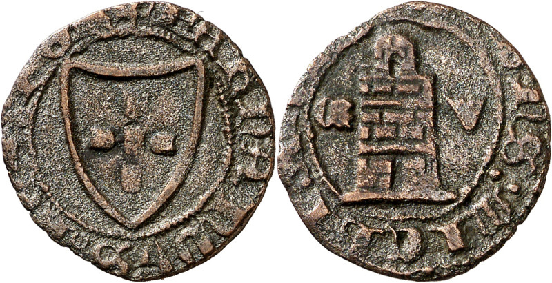Fernando I de Portugal, Pretendiente (1369-1371). Coruña. Medio tornés (36 dinhe...