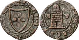 Fernando I de Portugal, Pretendiente (1369-1371). Coruña. Medio tornés (36 dinheiros). (AB. 525) (Gomes 53.01) (Rui M. S. Centeno NVMMVS XLIV figura 1...