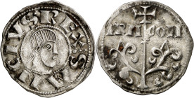 Sancho Ramírez (1063-1094). Jaca. Dinero. (Cru.V.S. 201) (R.Ros 3.4.6 var 1). Grupo primitivo. Bella. Rara y más así. 1,12 g. EBC.