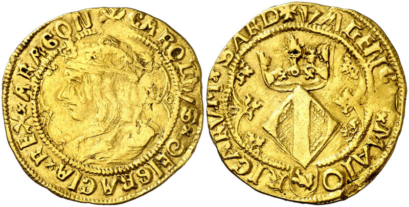 s/d. Carlos I. Valencia. Doble ducat. (AC. 116) (Cru.C.G. 4136). Rara. 6,95 g. M...