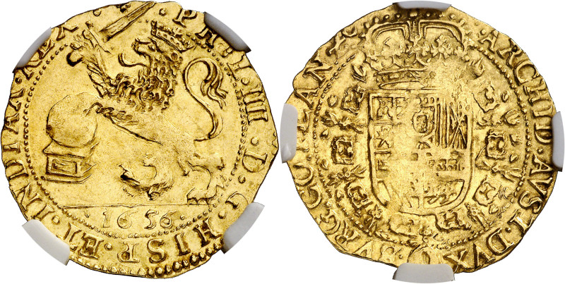 1656. Felipe IV. Brujas. 1 soberano (león de oro). (Vti. 1472) (Vanhoudt 638.BG)...