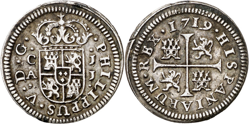 1719. Felipe V. Cuenca. JJ. 1/2 real. (AC. 105). PHILIPPUS. 1,46 g. MBC+.