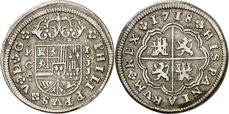 1718. Felipe V. Cuenca. JJ. 1 real. (AC. 350). 2,93 g. MBC+/MBC.