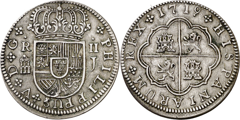 1719. Felipe V. Segovia. J. 2 reales. (AC. 949). 6,18 g. MBC+.