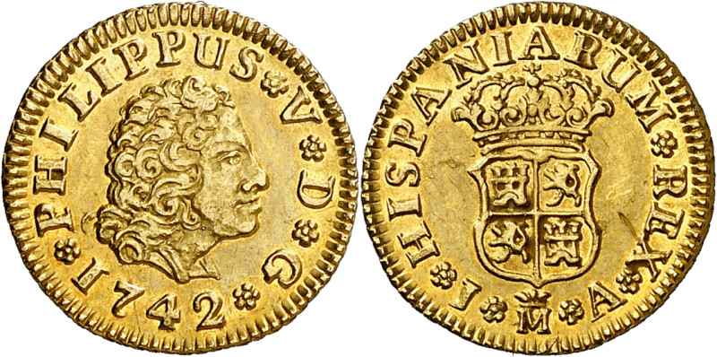 1742. Felipe V. Madrid. JA. 1/2 escudo. (AC. 1634). Atractiva. Escasa y más así....