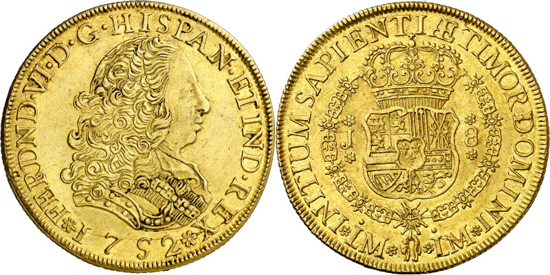 1752. Fernando VI. Lima. J. 8 escudos. (AC. 765) (Cal.Onza 578). Leves rayitas. ...