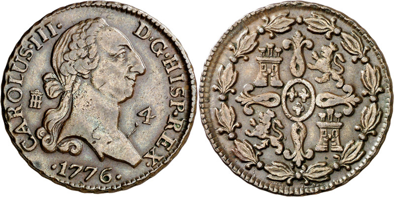 1776. Carlos III. Segovia. 4 maravedís. (AC. 56). Atractiva. Escasa así. 5,43 g....