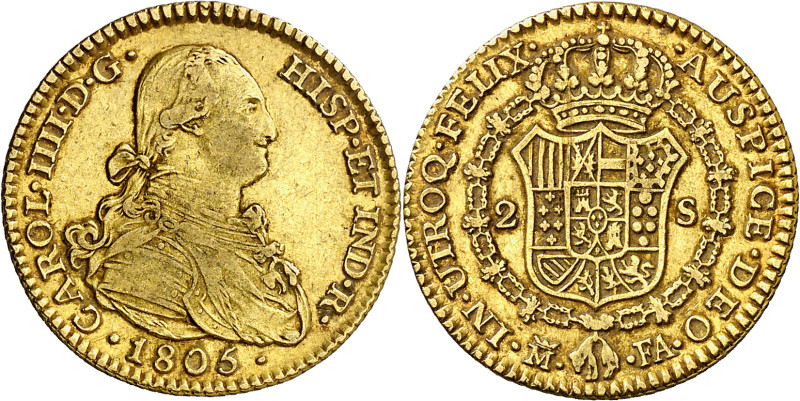 1805. Carlos IV. Madrid. FA. 2 escudos. (AC. 1312). 6,75 g. MBC/MBC+.