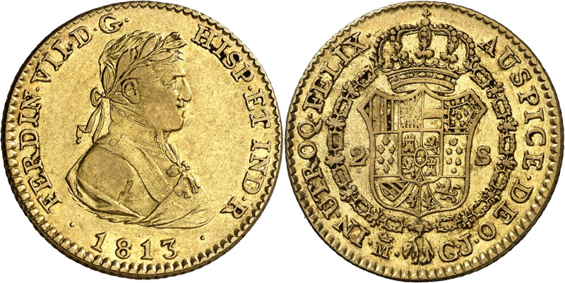 1813. Fernando VII. Madrid. GJ. 2 escudos. (AC. 1610). Segundo busto. Rara. 6,73...