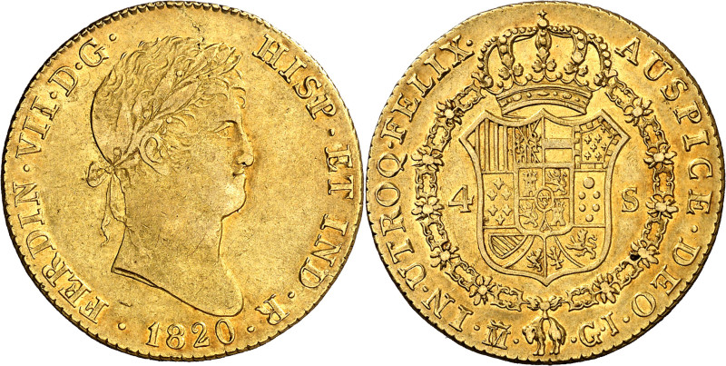 1820. Fernando VII. Madrid. GJ. 4 escudos. (AC. 1716). Leves marquitas. Precioso...