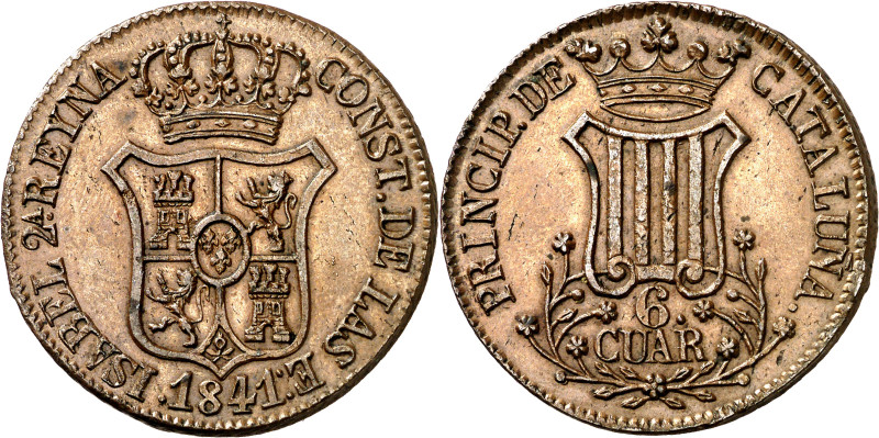 1841. Isabel II. Barcelona. 6 cuartos. (AC. 22). Flores de 5 pétalos. Leves marq...