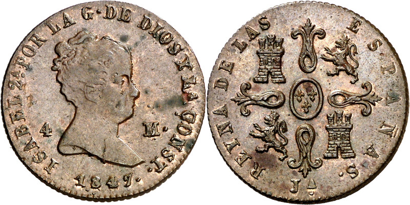 1847. Isabel II. Jubia. 4 maravedís. (AC. 73). Bella. Brillo original. 5,70 g. S...