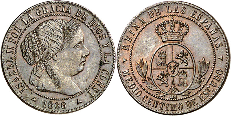 1866. Isabel II. Segovia. OM. 1/2 céntimo de escudo. (AC. 208). Ex Áureo 17/10/2...