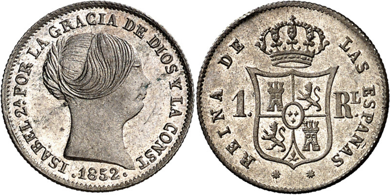 1852. Isabel II. Barcelona. 1 real. (AC. 275). Bella. Brillo original. Ex Áureo ...