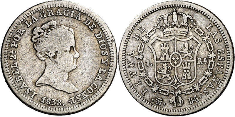 1838. Isabel II. Madrid. DG (Departamento de Grabado). 1 real. (AC. 291). Rara. ...