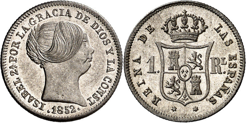 1852. Isabel II. Madrid. 1 real. (AC. 302). Bella. Brillo original. Ex Áureo 02/...