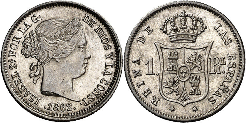 1862. Isabel II. Madrid. 1 real. (AC. 311). Bella. 1,28 g. EBC+.