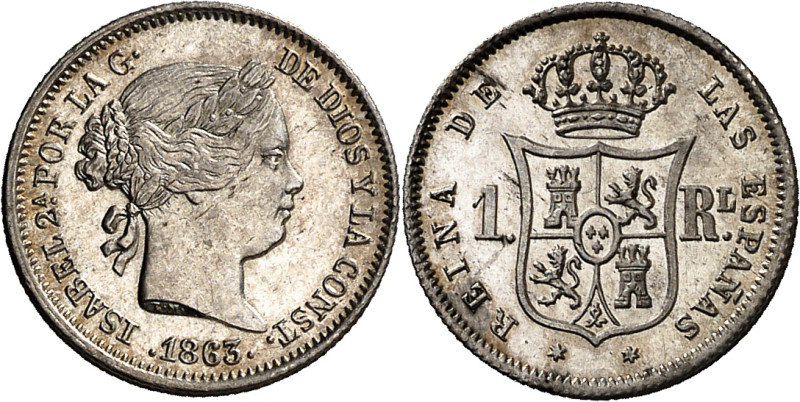 1863/0. Isabel II. Madrid. 1 real. (AC.pdf 311.1). Mínimas rayitas. Bella. Brill...