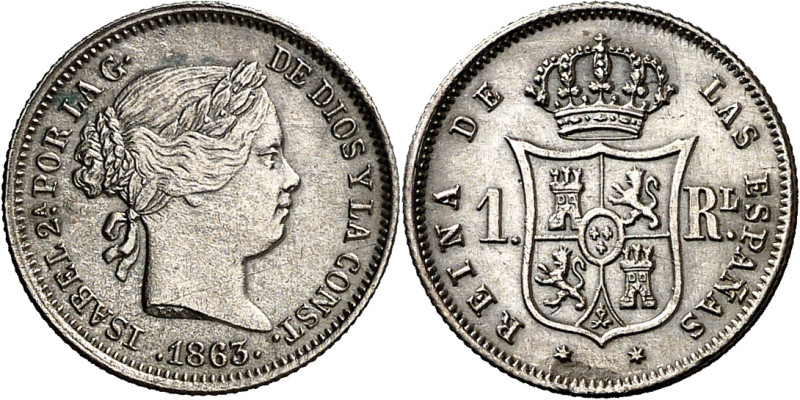 1863. Isabel II. Madrid. 1 real. (AC. 312). Atractiva. Ex Áureo 02/06/2004, nº 5...