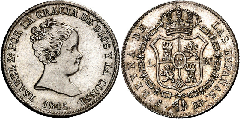 1845. Isabel II. Sevilla. RD. 1 real. (AC. 316). Mínimo defecto en canto. Bella....