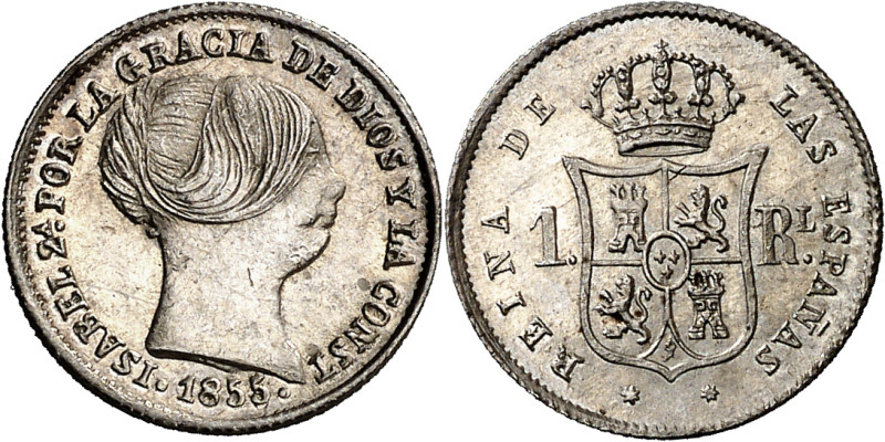 1855. Isabel II. Sevilla. 1 real. (AC. 325). 1,26 g. EBC-/EBC+.