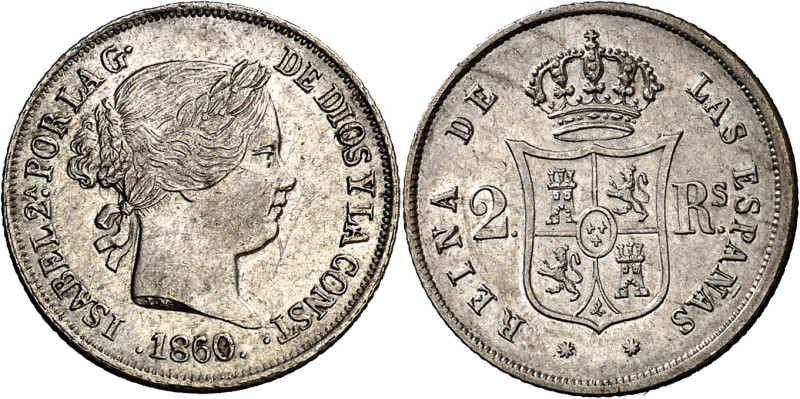 1860. Isabel II. Barcelona. 2 reales. (AC. 351). Parte de brillo original. Escas...