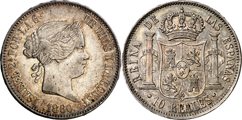 1860. Isabel II. Madrid. 10 reales. (AC. 537). Rayitas. Parte de brillo original...