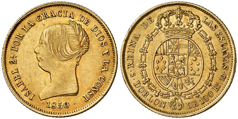 1850. Isabel II. Sevilla. RD. Doblón de 100 reales. (Cal. 760). Leves golpecitos...