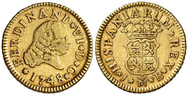 1748. Fernando VI. Madrid. JB. 1/2 escudo. (AC. 550). Segundo busto. Ex Áureo & ...