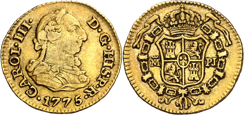 1775. Carlos III. Madrid. PJ. 1/2 escudo. (AC. 1262). 1,75 g. MBC/MBC+.