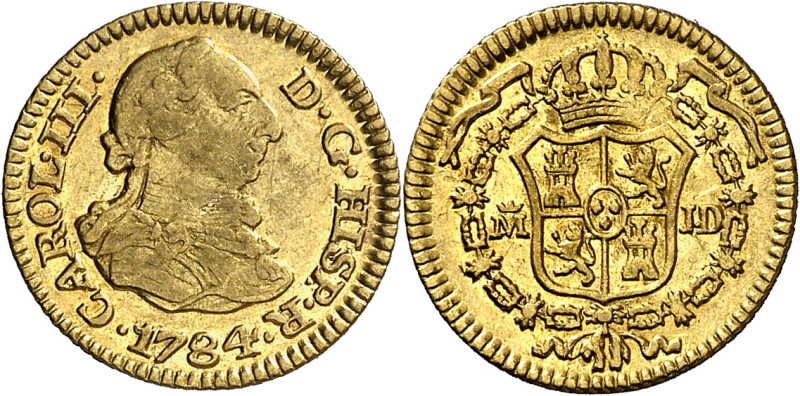 1784. Carlos III. Madrid. JD. 1/2 escudo. (AC. 1277). Acuñación algo empastada. ...