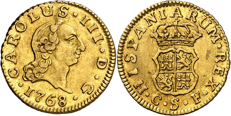 1768. Carlos III. Sevilla. CF. 1/2 escudo. (AC. 1298). Escasa. 1,77 g. MBC/MBC+.