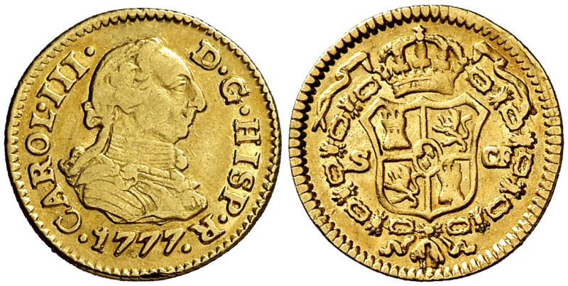 1777. Carlos III. Sevilla. CF. 1/2 escudo. (AC. 1307). Ex Áureo & Calicó 17/03/2...