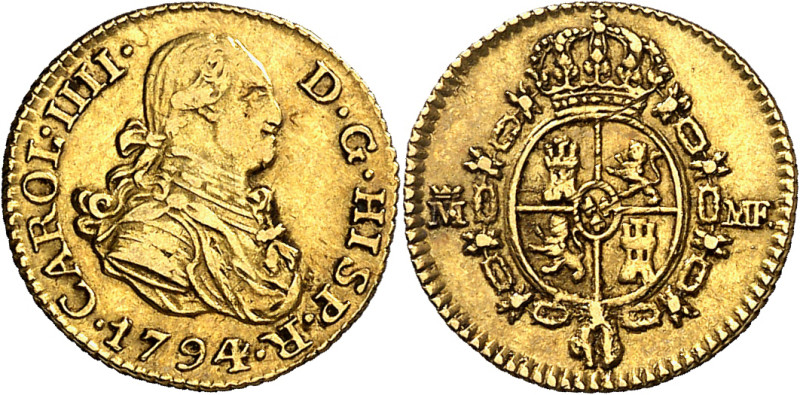 1794. Carlos IV. Madrid. MF. 1/2 escudo. (AC. 1073). Rara. 1,73 g. MBC/MBC+.