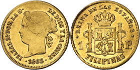 1868. Isabel II. Manila. 1 peso. (AC. 833). Leves marquitas. Brillo original. 1,65 g. EBC-.