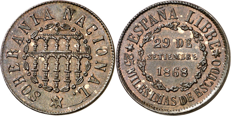 1868. Gobierno Provisional. Segovia. 25 milésimas de escudo. (AC. 10) (AC.pdf 3)...