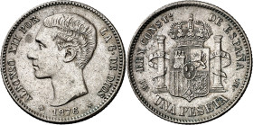 1876*1876. Alfonso XII. DEM. 1 peseta. (AC. 15). Mínima impureza. Buen ejemplar. 4,91 g. EBC-.