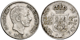 1884. Alfonso XII. Manila. 10 centavos. (AC. 100). Bella. Parte de brillo original. Ex Áureo 17/12/2003, nº 1406. Ex Colección Bohol 08/11/2017, nº 12...